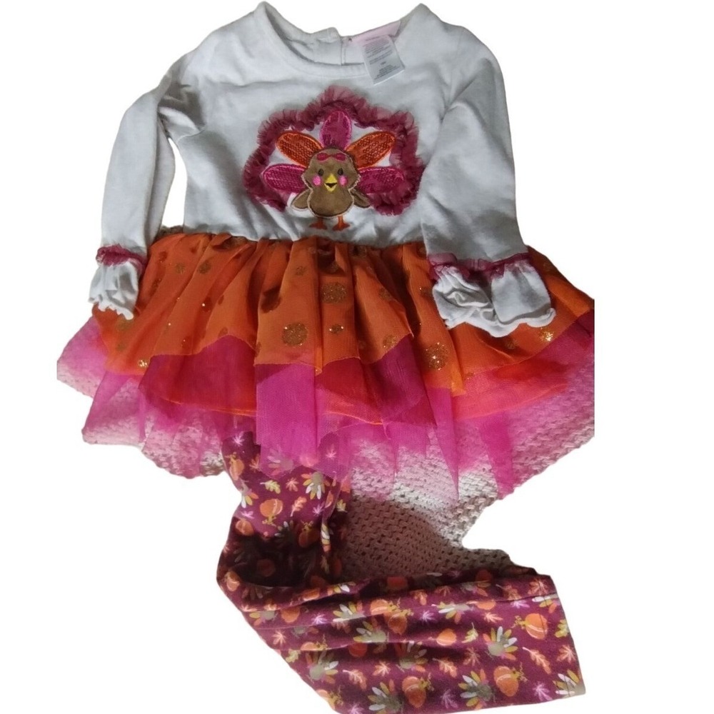 Little Lass Girls 18M Thanksgiving Turkey Tutu Dress &‎ Leggings Outfit